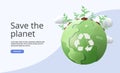 Save Planet Earth. Website interface, banner, infographic Planting Watering Trees, Measuring Planet Temperature. Climate