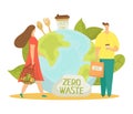 Save planet environment by zero waste, eco bag set concept, vector illustration. People character care about earth Royalty Free Stock Photo