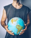 Save planet. Globe in the hands of man. Save Earth concept Royalty Free Stock Photo