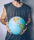 Save planet. Globe in the hands of man. Save Earth concept Royalty Free Stock Photo