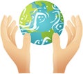 Save planet. Hands holding globe. Earth day. Symbol of caring for nature, environment and ecology Royalty Free Stock Photo