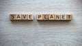 Save planet phrase made of cubes, ecological problems, environment pollution