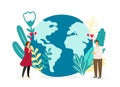 Save planet vector illustration. Environmental protection concept. People love planet