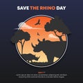 Save The Rhino Day background with silhouette of rhinos Royalty Free Stock Photo