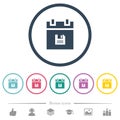 Save schedule data flat color icons in round outlines