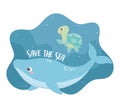 Save the sea whale and turtle environment ecology cartoon design