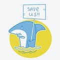 Save sharks.Vector card illustration on white Royalty Free Stock Photo