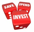 Save Spend Invest 3 Dice Financial Management 3d Illustration Royalty Free Stock Photo