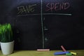 Save or Spend written with color chalk concept on the blackboard