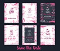 Save tha Date invitationon set with Ink texture, hand drawn artistic invitation. Template for sale banner, wedding