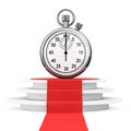 Save Time Concept. Stopwatch over Winner Podium with Red Carpet. Royalty Free Stock Photo