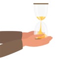 Save time. Human Hands holding Hourglass timer isolated clock. Running sandglass. Sandglass Icon. Sand Timer. Time and