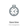 Save time outline vector icon. Thin line black save time icon, flat vector simple element illustration from editable time Royalty Free Stock Photo