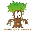 Save tree cute cartoon fantasy kid green logo vector eco illustration