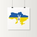 Save Ukraine. Peace Sign Hand Gesture with Ukranian Map and Flag. Symbol of Support Ukraine. No War. Vector Illustration Royalty Free Stock Photo