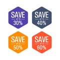 Save up to 30%,40%,50%,60% tag, label