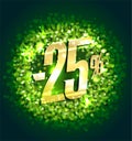 Save up to 25 percent, vector banner with golden numbers