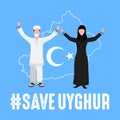Save Uyghur vector Illustration. Uyghur peoples raising hands and broken chains Royalty Free Stock Photo