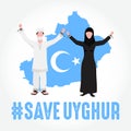 Save Uyghur vector Illustration. Uyghur peoples raising hands and broken chains Royalty Free Stock Photo