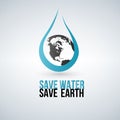 Save water concept. Water drop and earth. Vector illustration.