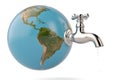 Save water concept water tap with earth globe isolated on white Royalty Free Stock Photo