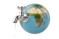 Save water concept water tap with earth globe isolated on white Royalty Free Stock Photo