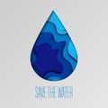 Save the water - ecology concept background with paper cut water drop. World Water Day - vector banner template Royalty Free Stock Photo