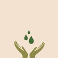 Save water, environment awareness concept, abstract background, hands, water drops, blank copy space, graphic design illustration
