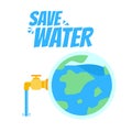 save water globe earth planet campaign cartoon doodle flat design style Royalty Free Stock Photo