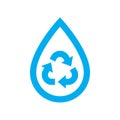 Save water icon. Blue recycle and reuse water drop symbol