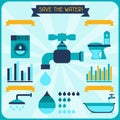 Save the water. Poster with infographics in flat Royalty Free Stock Photo