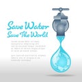 Save water save world banner - water tap  with earth sign in drop water vector design Royalty Free Stock Photo