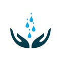 Save water sign icon, hand holds water, water drop in hand logo template Royalty Free Stock Photo