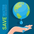 Save water - world water day banner with hand hold drop of water from earth sign vector design