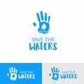 Save the waters hand logo template. Water symbol in hand ecological campaign sign.