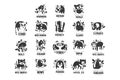 Save wild animal logo design set, protection of african animals black and white sign vector Illustrations on a white