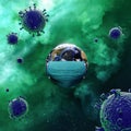 Save the world from Covid 19 virus. The planet earth wear surgery mask with coronavirus Covid 19 virus . 3d rendering