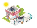 Solar cell team service small business isometric vector Royalty Free Stock Photo