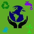 Save , world , hand ,recycle ,bird , water , plants , vector ,illustrator