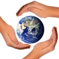 Save the world - hands around earth Royalty Free Stock Photo