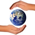 Save the world - hands around earth Royalty Free Stock Photo