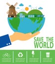 Save the world infographic, save planet, Earth Day,recycling, Eco friendly, ecology concept, isolated on white background vector Royalty Free Stock Photo