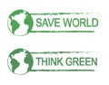 Save world, think green vector sign with planet Royalty Free Stock Photo