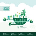 Save the world together green ecology vector illustration. Royalty Free Stock Photo