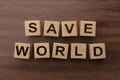 Save world wood block on wood background