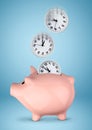 Save you time concept, piggy bank with clock Royalty Free Stock Photo