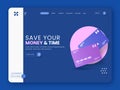 Save Your Money & Time Based Landing Page With Payment Cards In Blue Color