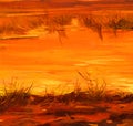 saved lakes sunset of sun, painting by oil on canvas, illustration