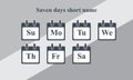 Saven days short name, Date Vector icon, Calendar date icon. Royalty Free Stock Photo