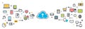 Saving cloud service with icons long background for website banner